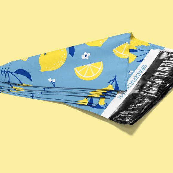 10x13 Lush Lemon Blue & Yellow Poly Mailers 50 Ct - Picture 2 of 6